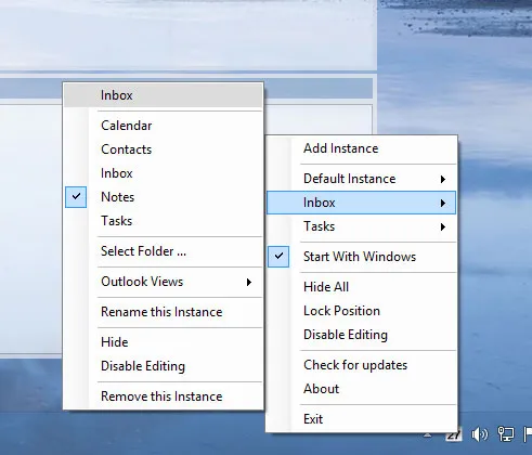 Instance management window in Outlook on the Desktop