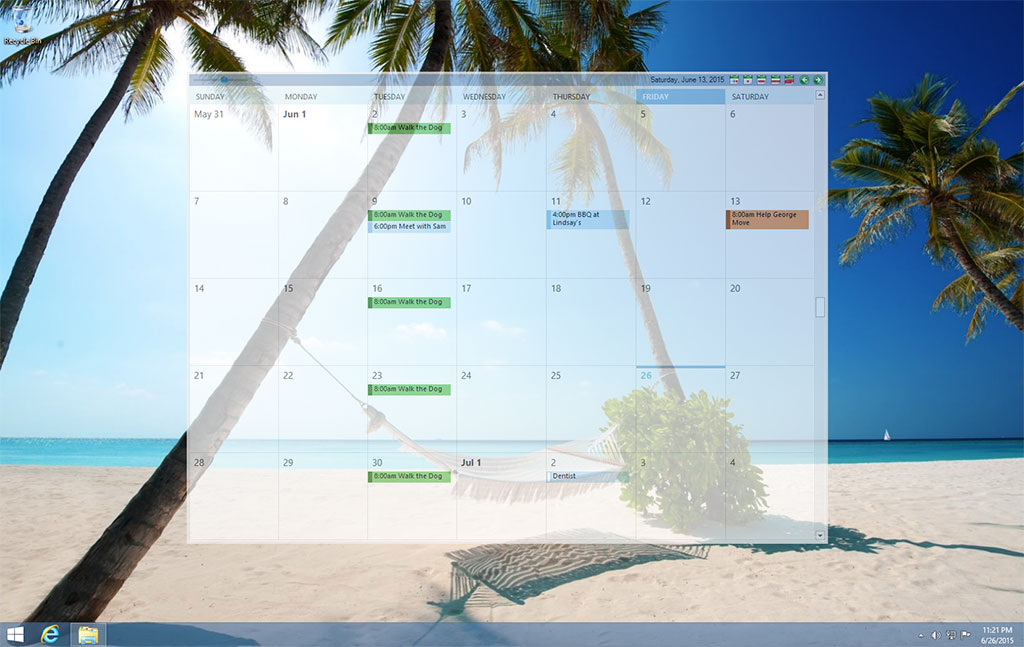 Outlook on the Desktop month view displayed on the Windows desktop